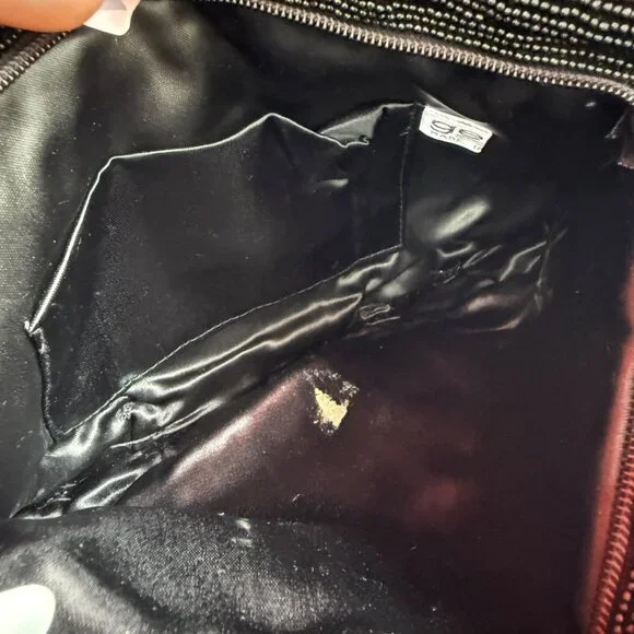 Vintage Black Beaded Evening Clutch With Metallic Accents - Picture 3 of 4